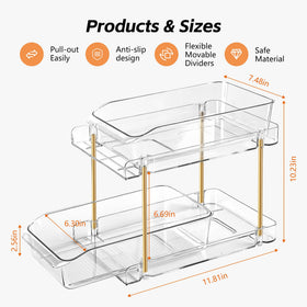 LAREKUN 4-pack 2-tier organizer, drawer open, showing smooth-glide double-layer drawers.