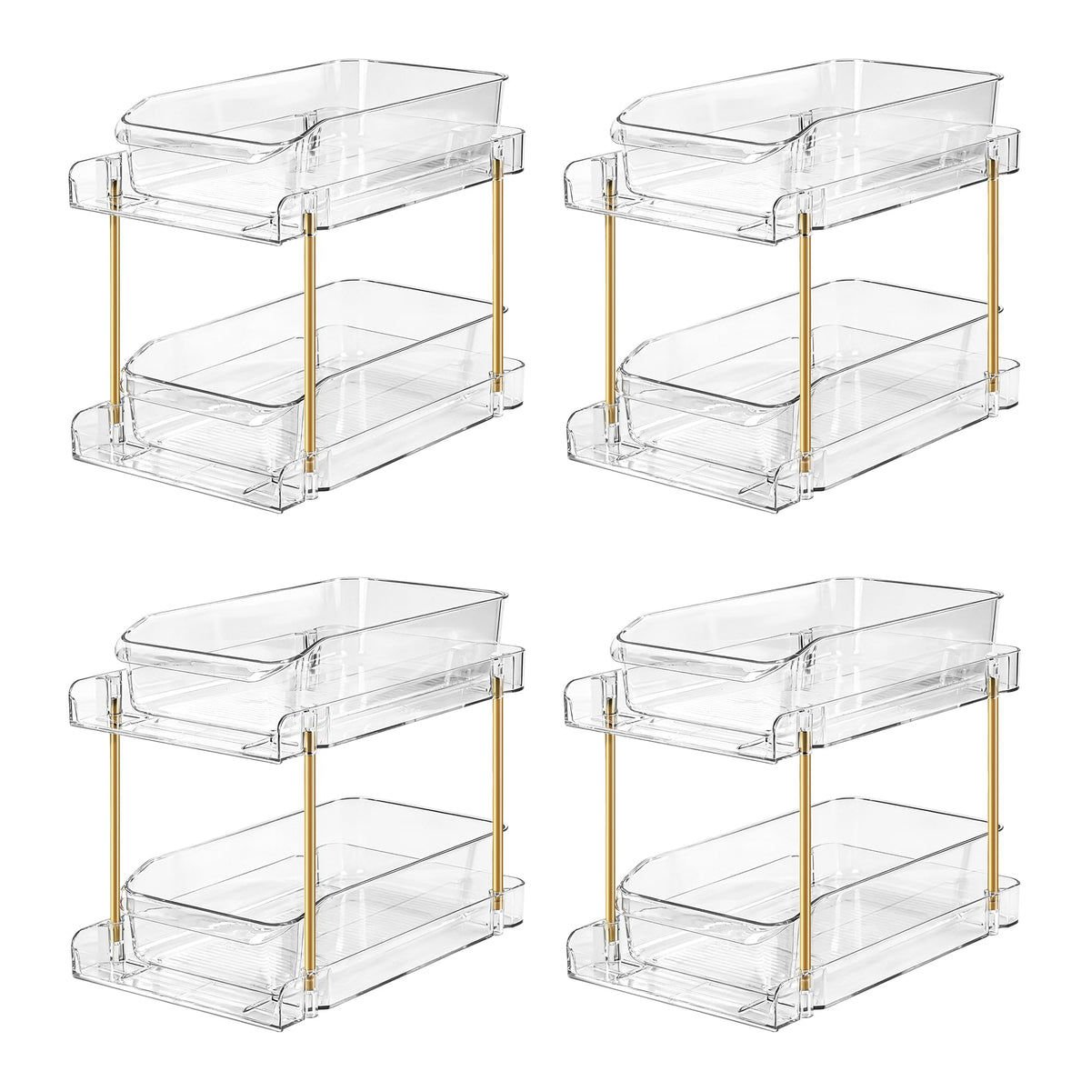 LAREKUN 4-pack 2-tier organizer, front view, ideal for countertop spice and toiletry storage.