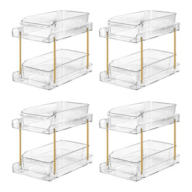 LAREKUN 4-pack 2-tier organizer, front view, ideal for countertop spice and toiletry storage.