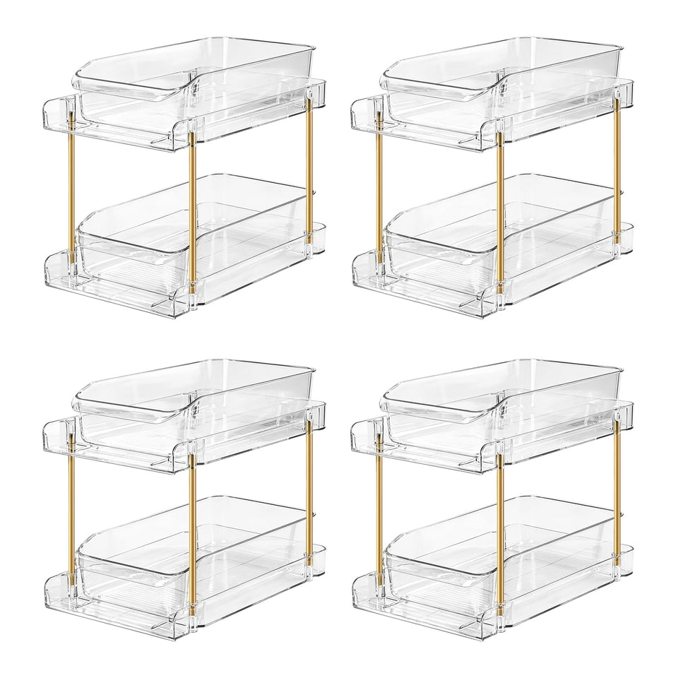 LAREKUN 4-pack 2-tier organizer, front view, ideal for countertop spice and toiletry storage.