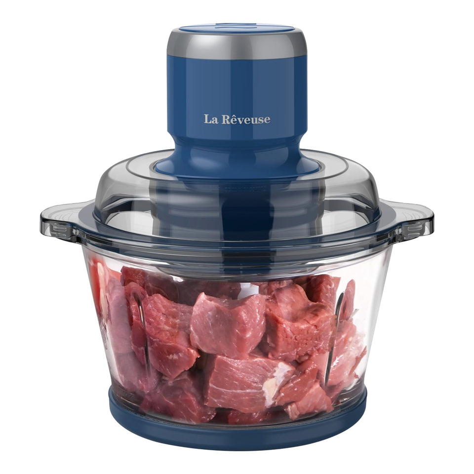 La Reveuse food processor with 7-cup glass bowl for quick chopping and mixing.
