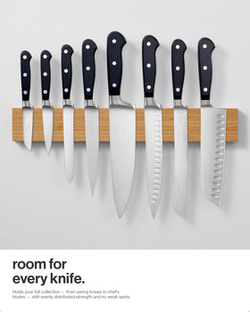 LARHN bamboo magnetic knife strip adhesive wall mount offers tool-free renter-friendly setup