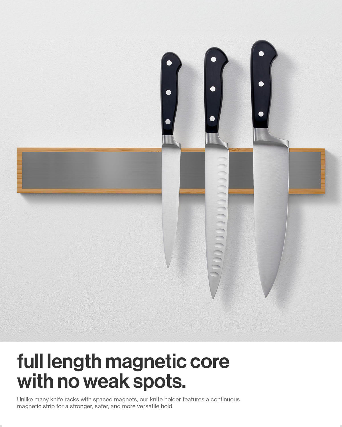 LARHN bamboo magnetic knife strip fridge mount saves counter space on metal surfaces