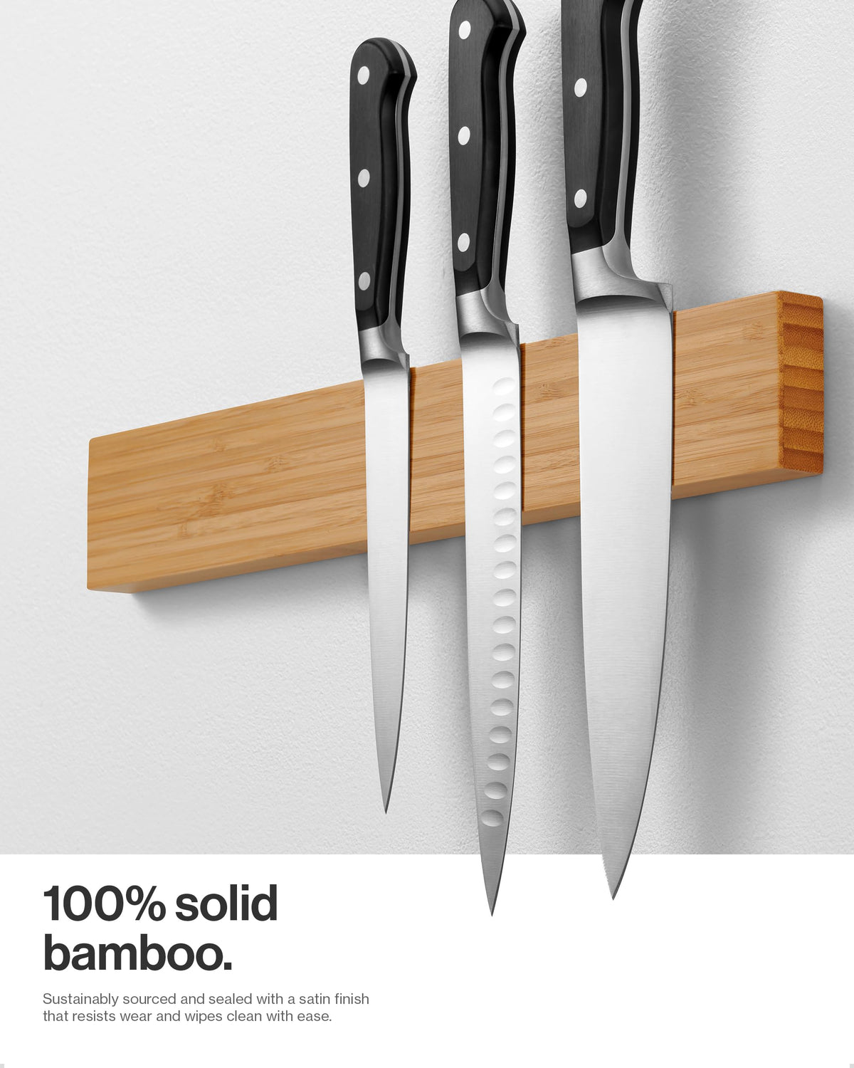 LARHN bamboo magnetic knife strip full-length magnet supports multiple knives securely