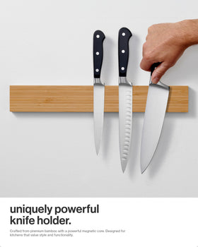 LARHN bamboo magnetic knife strip screw mount provides a permanent, sturdy setup