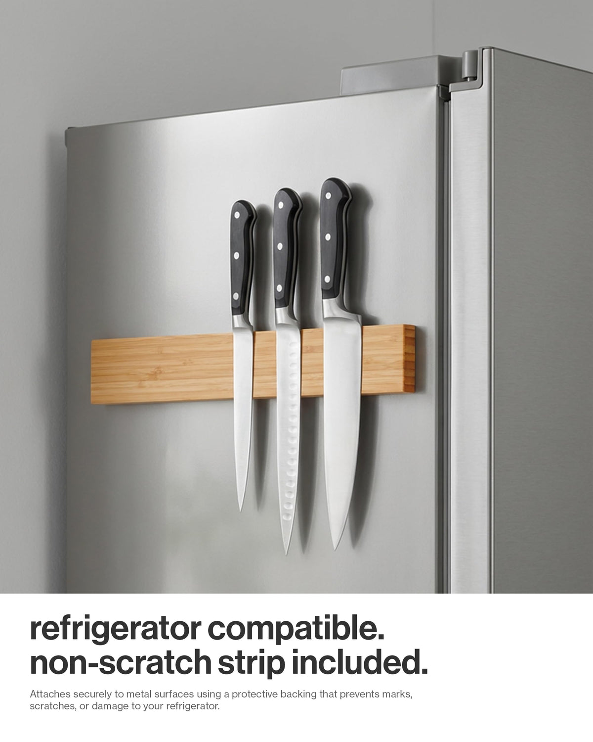 LARHN bamboo magnetic knife strip spacious storage helps organize the kitchen