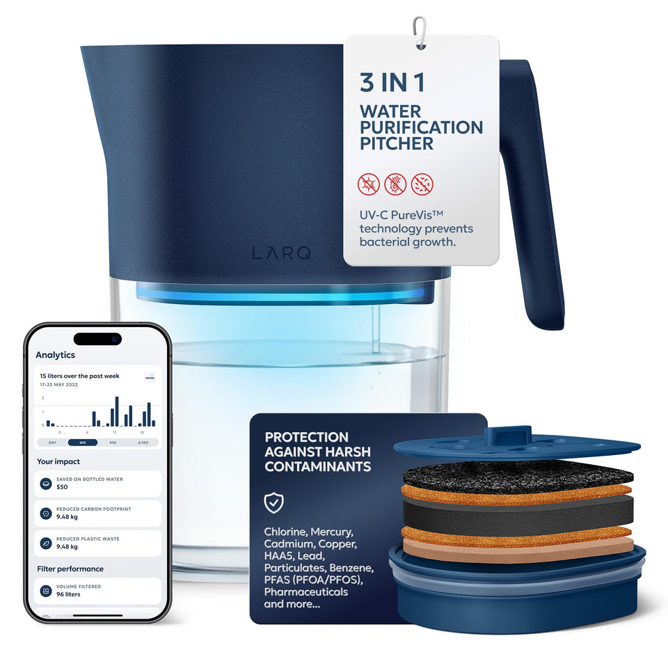 LARQ PureVis 3-in-1 pitcher showing compact purified-water design for home use