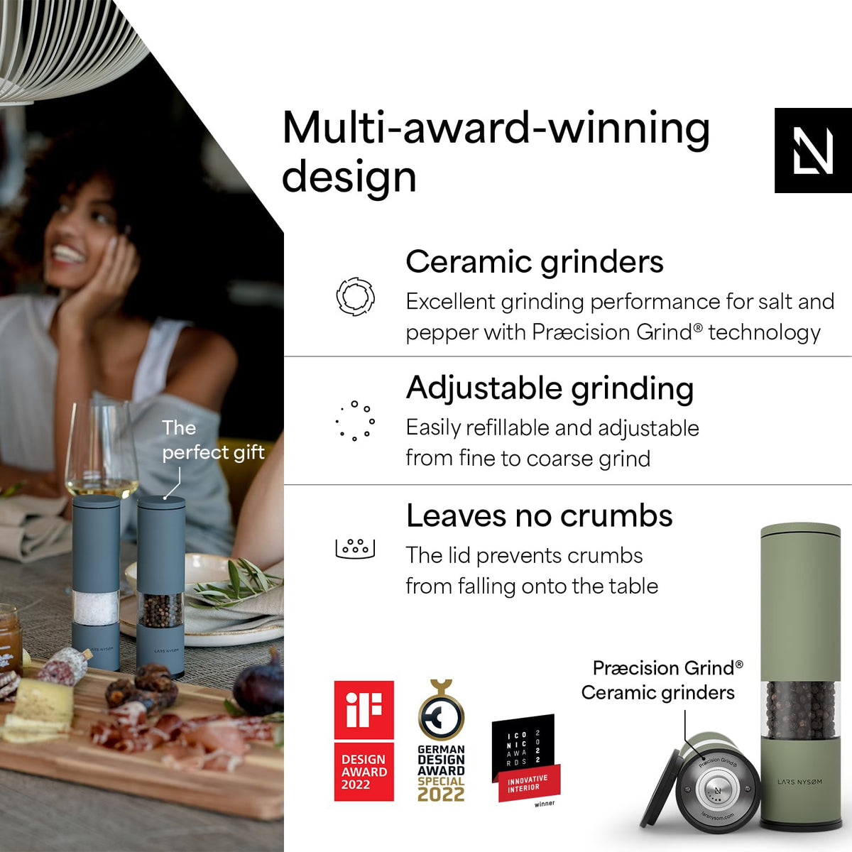 LARS NYSØM adjustable ceramic grinder for fine to coarse grinding