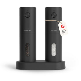 LARS NYSØM electric salt and pepper grinders in carbon black for stylish kitchen seasoning.