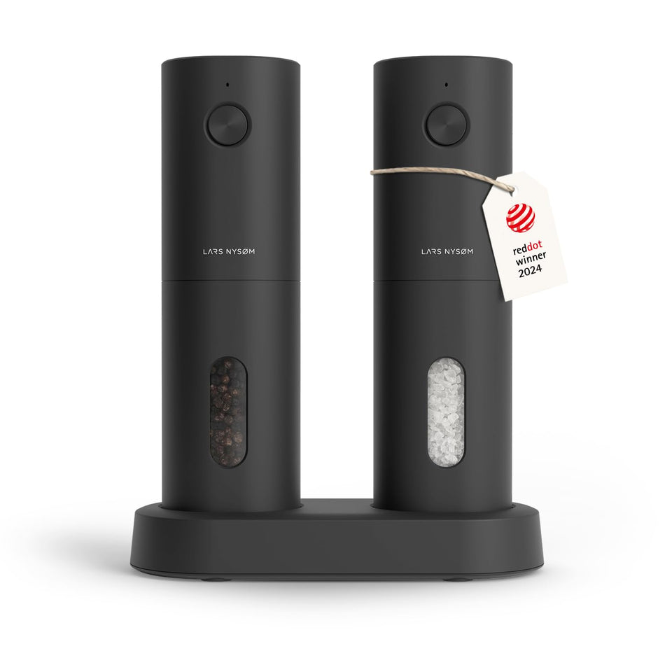 LARS NYSØM electric salt and pepper grinders in carbon black for stylish kitchen seasoning.