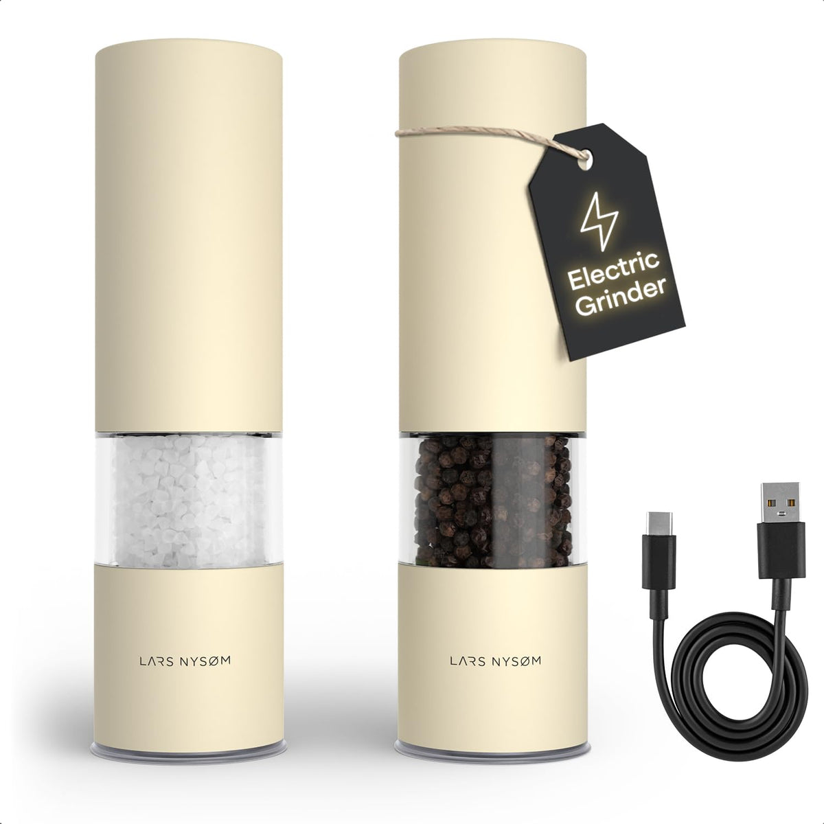 LARS NYSØM Lagom salt and pepper grinder set on counter enhances kitchen prep