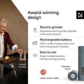 LARS NYSØM grinder shows LED light for precise seasoning during cooking.