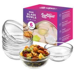 Lartique Mini 3.5-inch clear glass bowls set of six for meals and desserts.