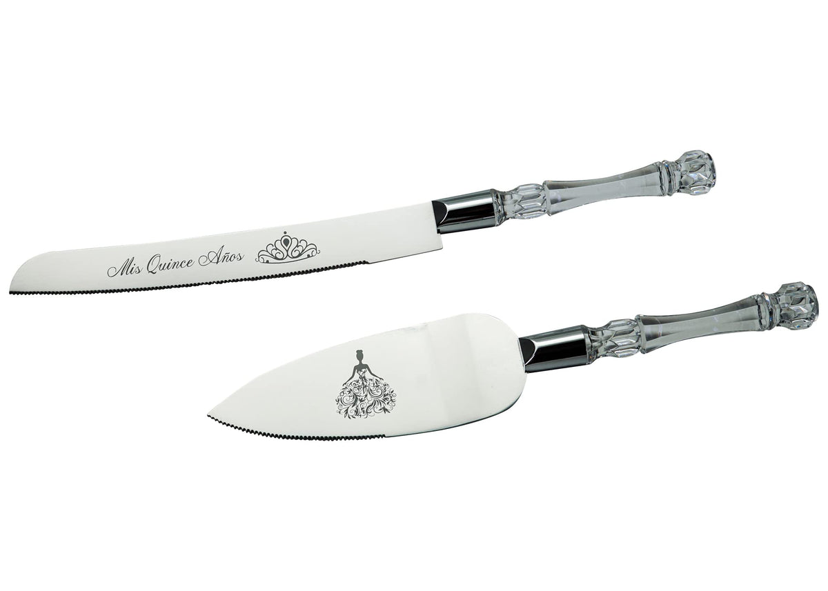 Lassos Boutique crystal-like acrylic handles add elegant sparkle to the serving set
