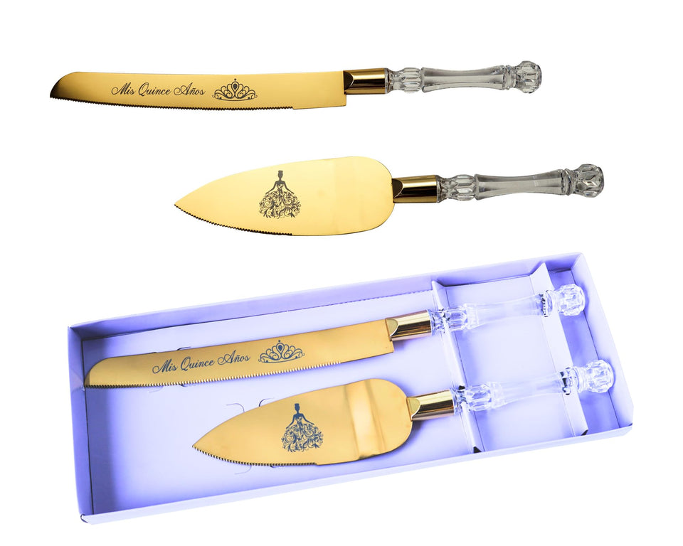 Lassos Boutique Quinceanera knife with crystal acrylic handle for elegant slicing.