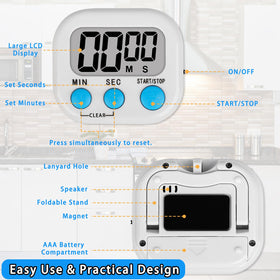 Lasubst digital classroom timer displays 99:59 countdown for long study or cooking sessions.