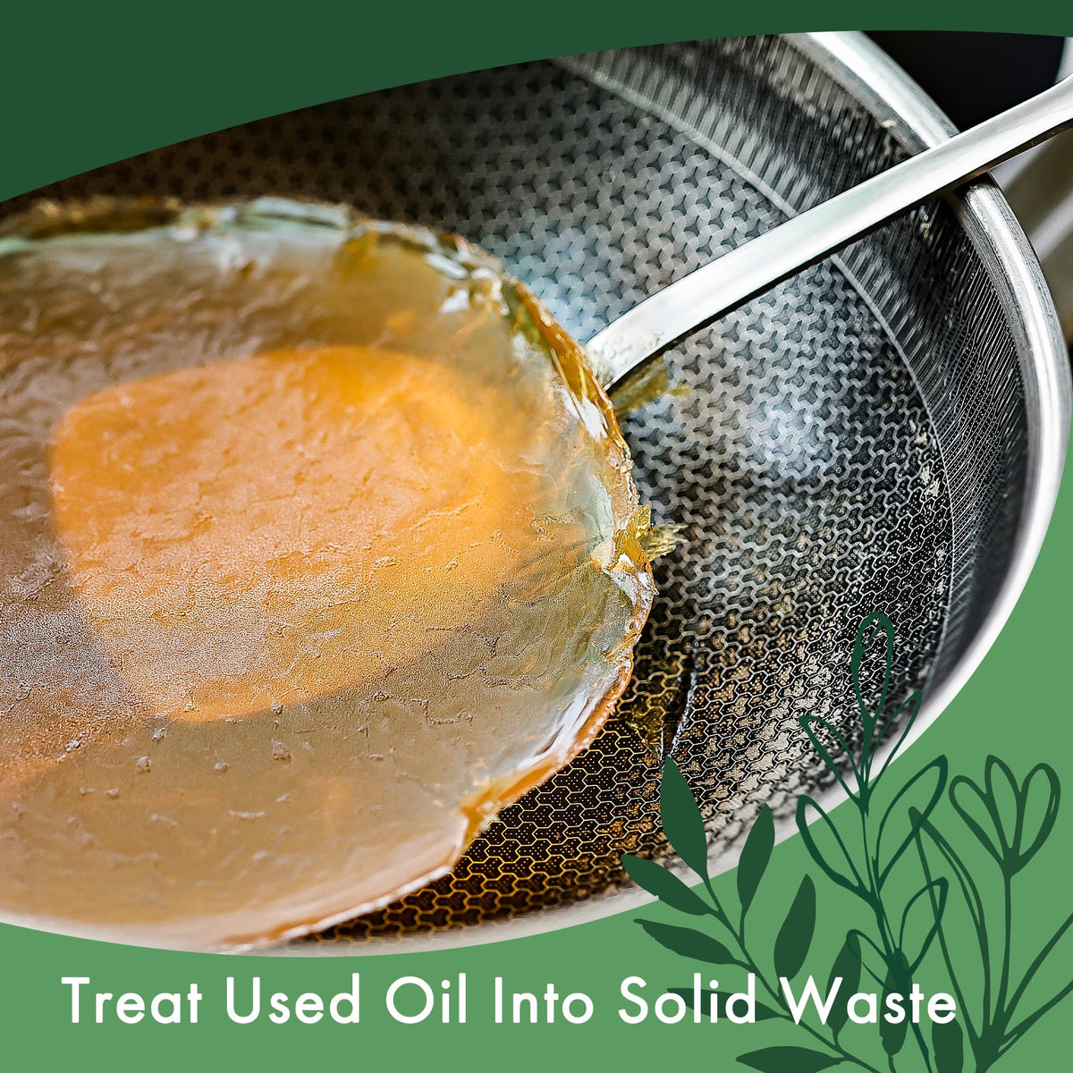 LaSyL dissolving solidifier powder in warm oil for quick cleanup