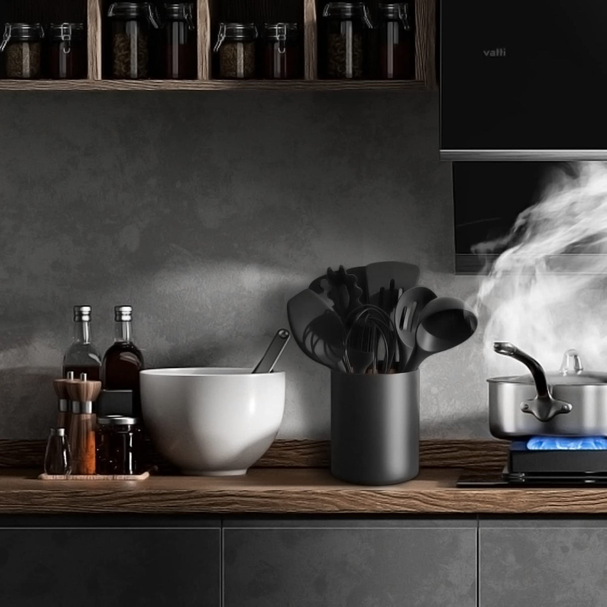 LATCHHOOK ceramic holder complements modern kitchen decor with a minimalist look.