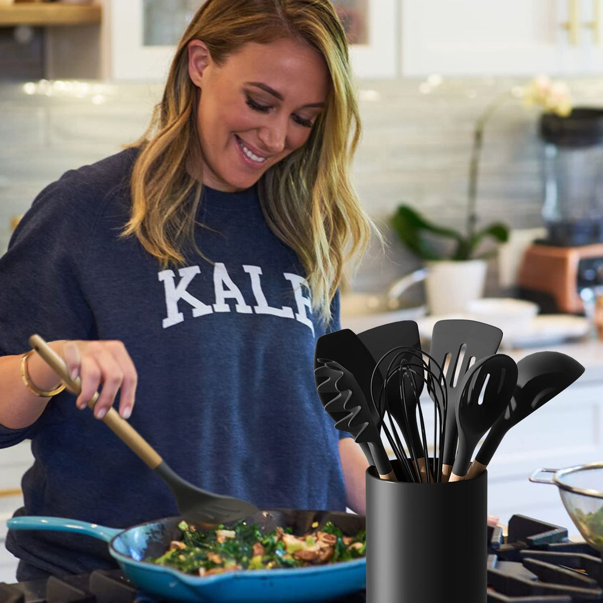 LATCHHOOK multifunctional utensil jar offers convenient storage and display on kitchen surfaces.