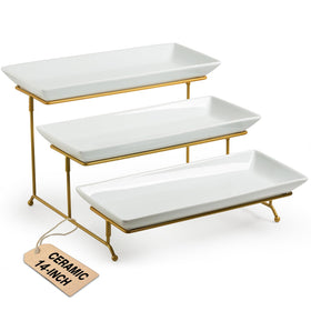 LAUCHUH large 3-tier stand with porcelain trays for elegant dessert presentation, ideal for entertaining.