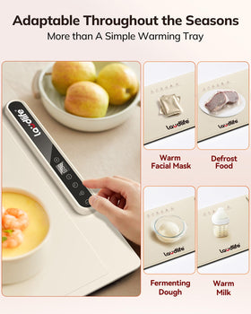 LAUDLIFE 24x16 in warming mat evenly heats at table-ready temperatures.