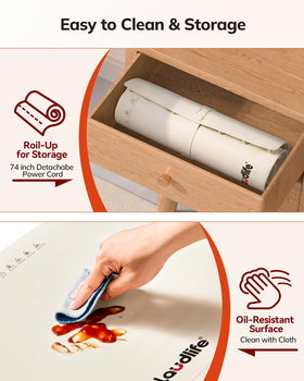 LAUDLIFE beige warming mat complements kitchen decor while delivering steady warmth.