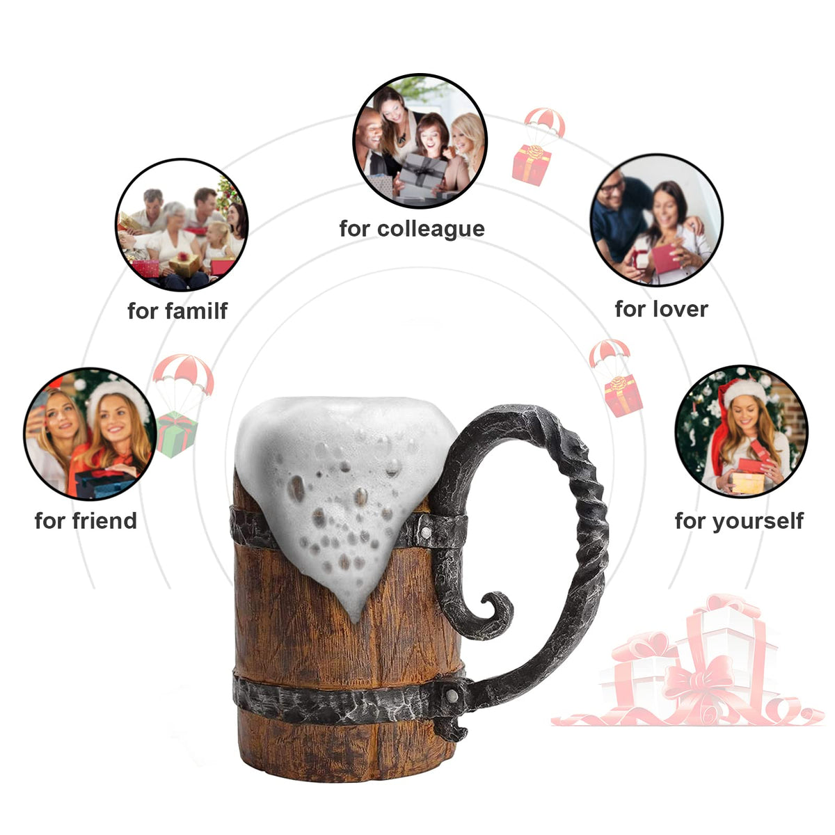 LAUGOKOBE wooden barrel beer mug with resin and stainless core for durability.