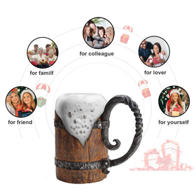 LAUGOKOBE wooden barrel beer mug with resin and stainless core for durability.