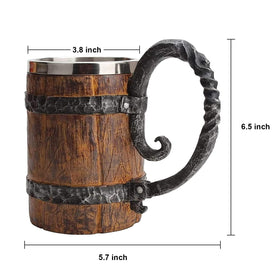 LAUGOKOBE wooden barrel beer mug on bar counter elevates Renaissance style ambiance.