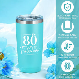 Launrada 80th birthday tumbler with spill-proof lid and double-wall insulation