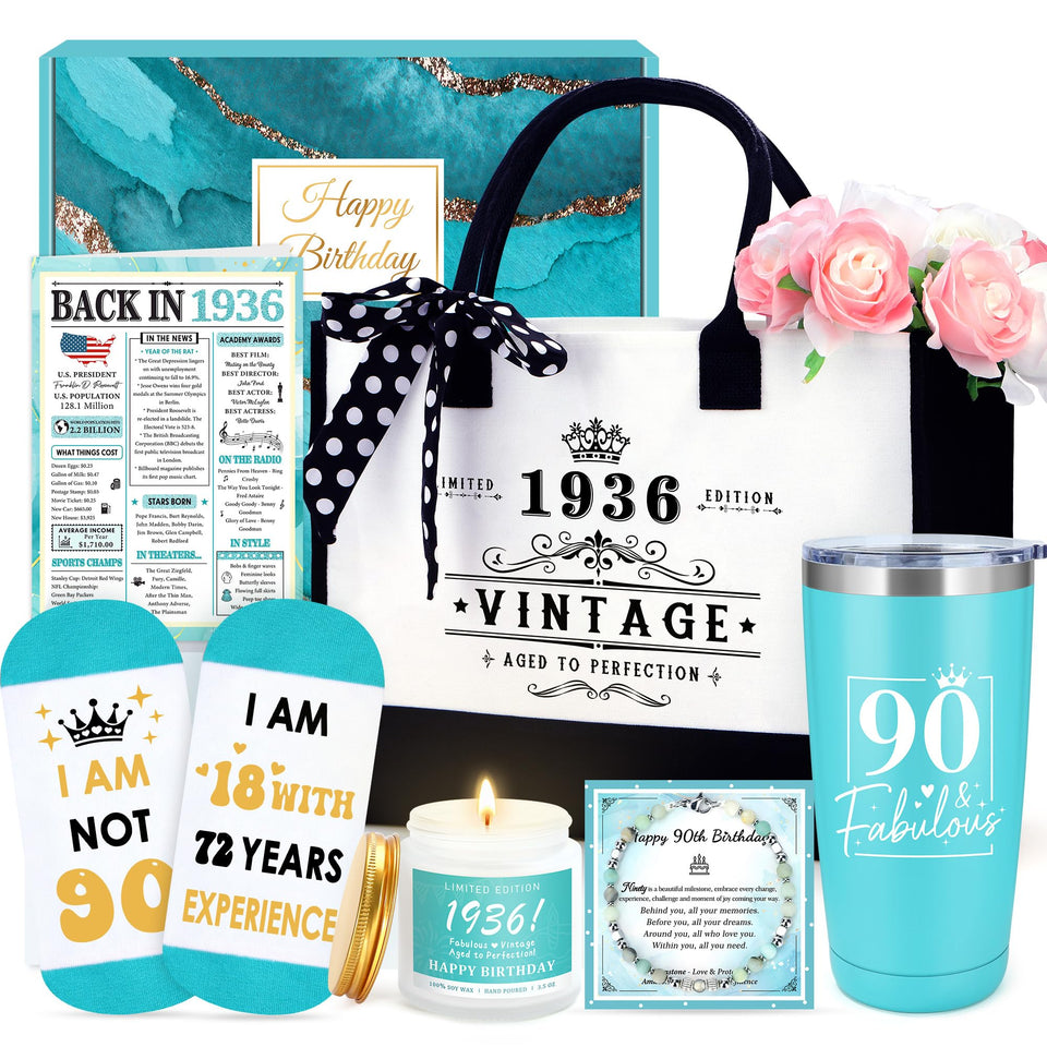 Launrada 90th birthday tote bag with classic dot ribbon for practical, elegant gifting.