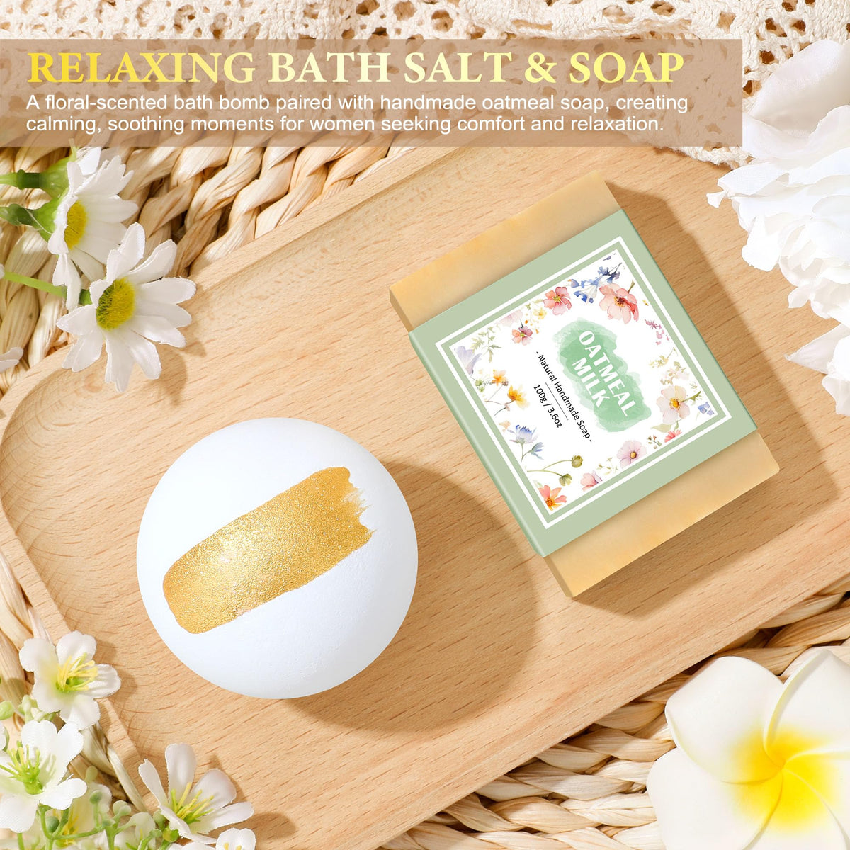 Launrada oatmeal soap provides mild cleansing with a comforting scent.