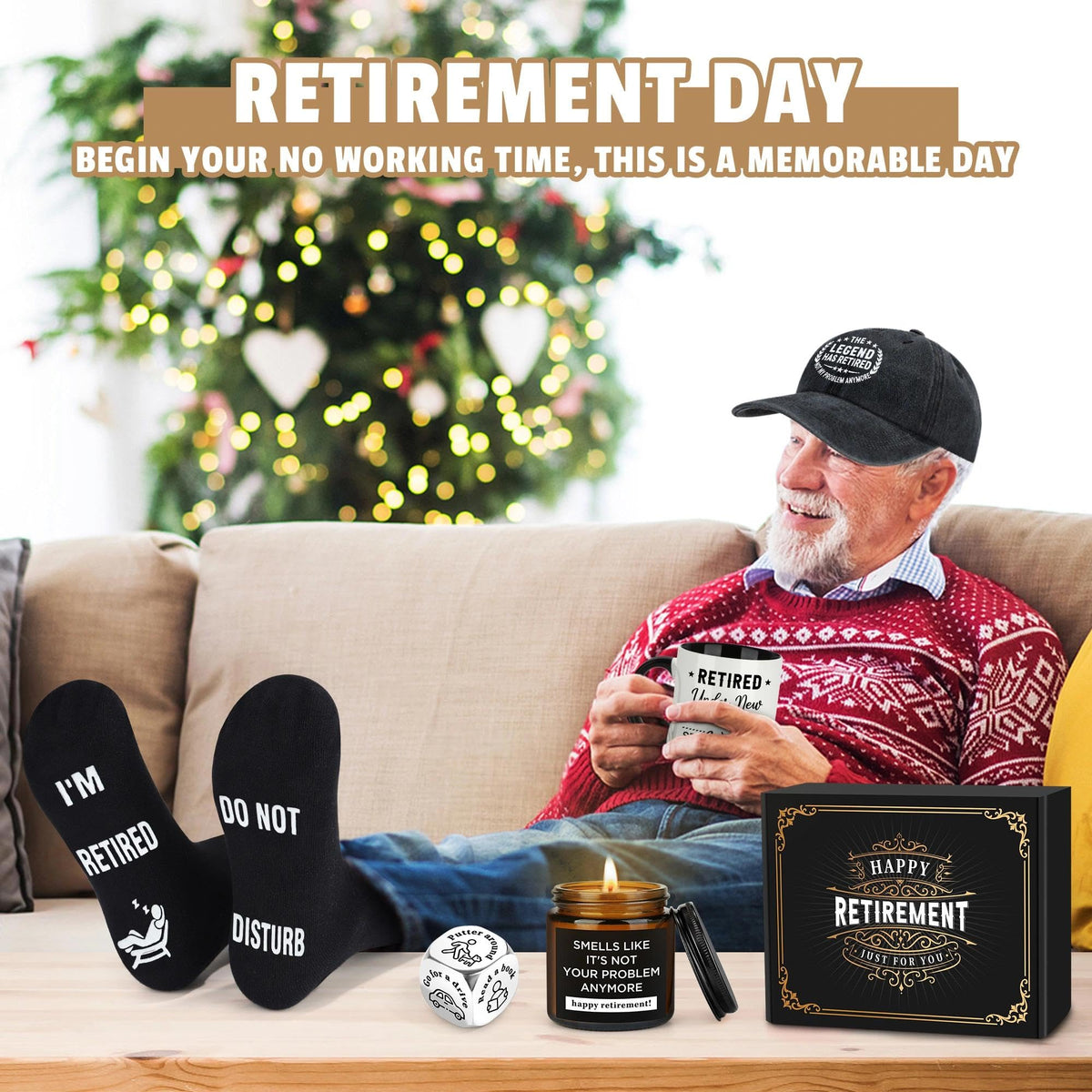Launrada retirement gift box open displaying six items neatly