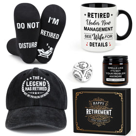 Launrada retirement mug shown on desk, ideal for a lighthearted morning routine