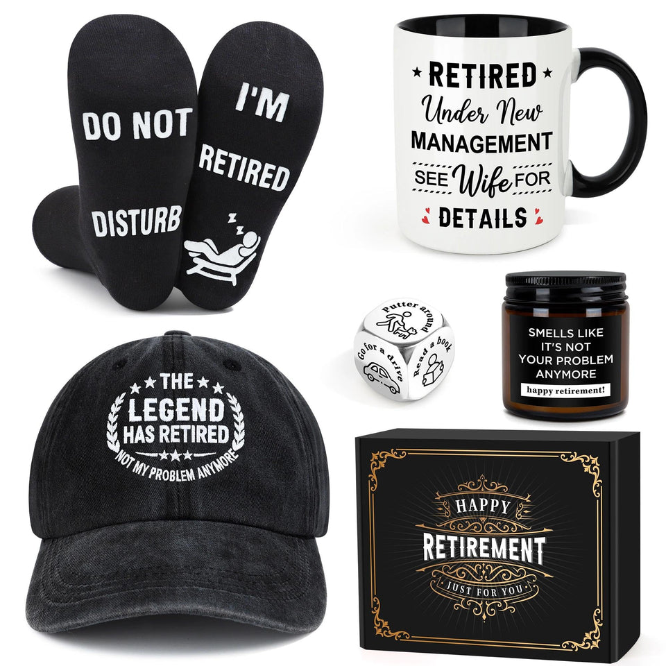Launrada retirement mug shown on desk, ideal for a lighthearted morning routine