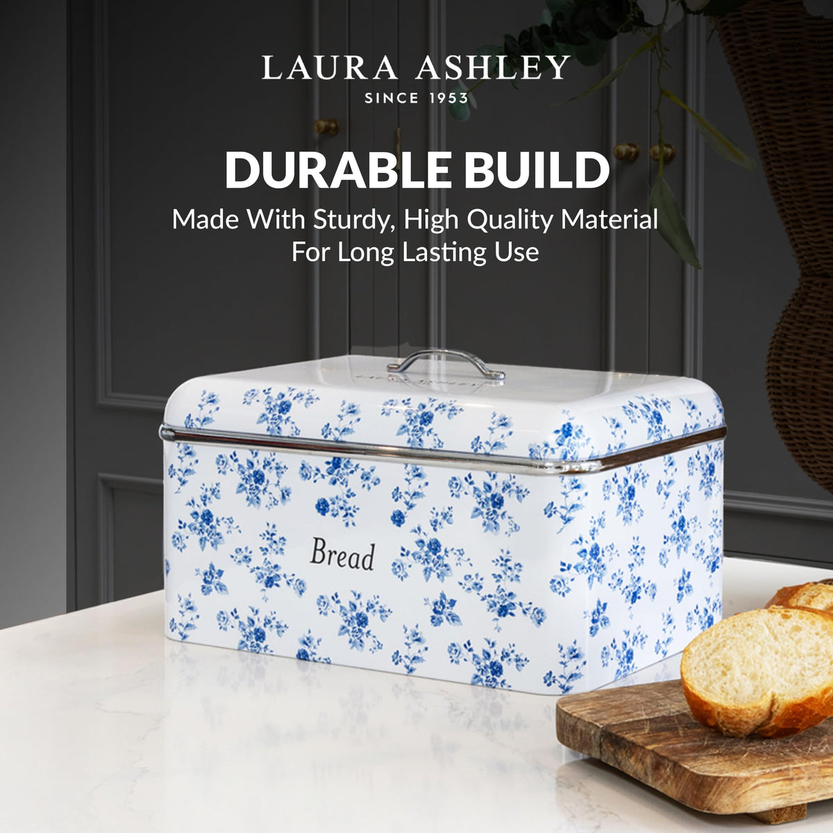 Side-view on counter demonstrates generous storage capacity for a loaf.