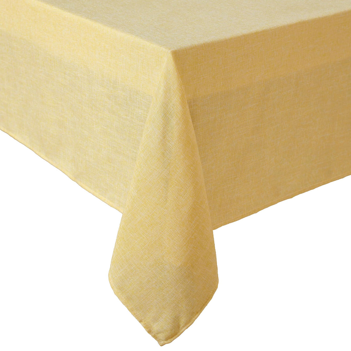 Laura Ashley Harper tablecloth in yellow on a rectangular table for formal dining.