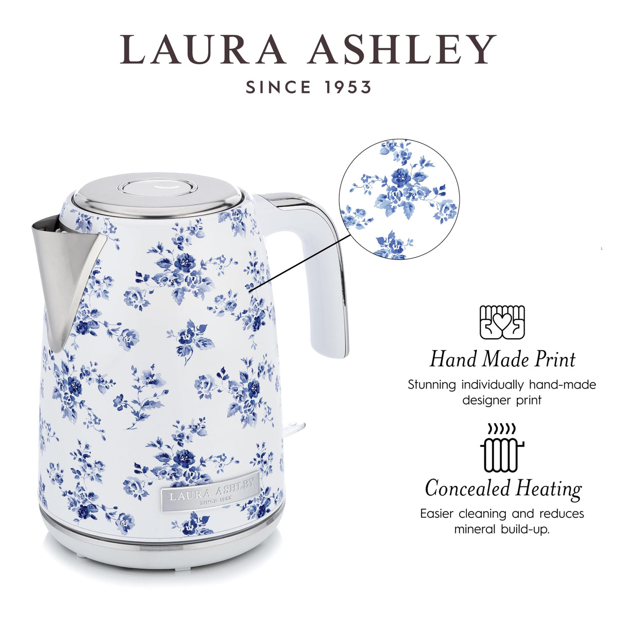 Laura Ashley 1.7 liter capacity ideal for multiple cups at once.