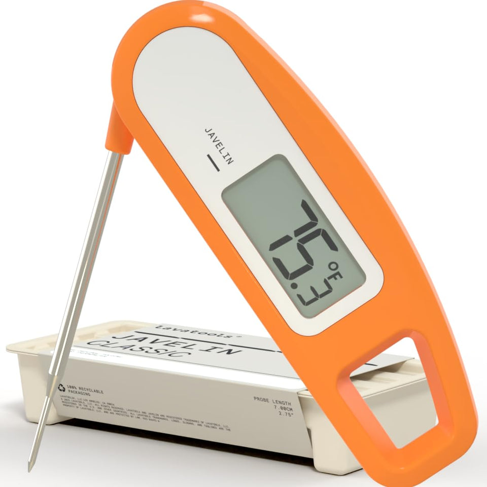 Lavatools Javelin front view thermometer for quick grill readings.