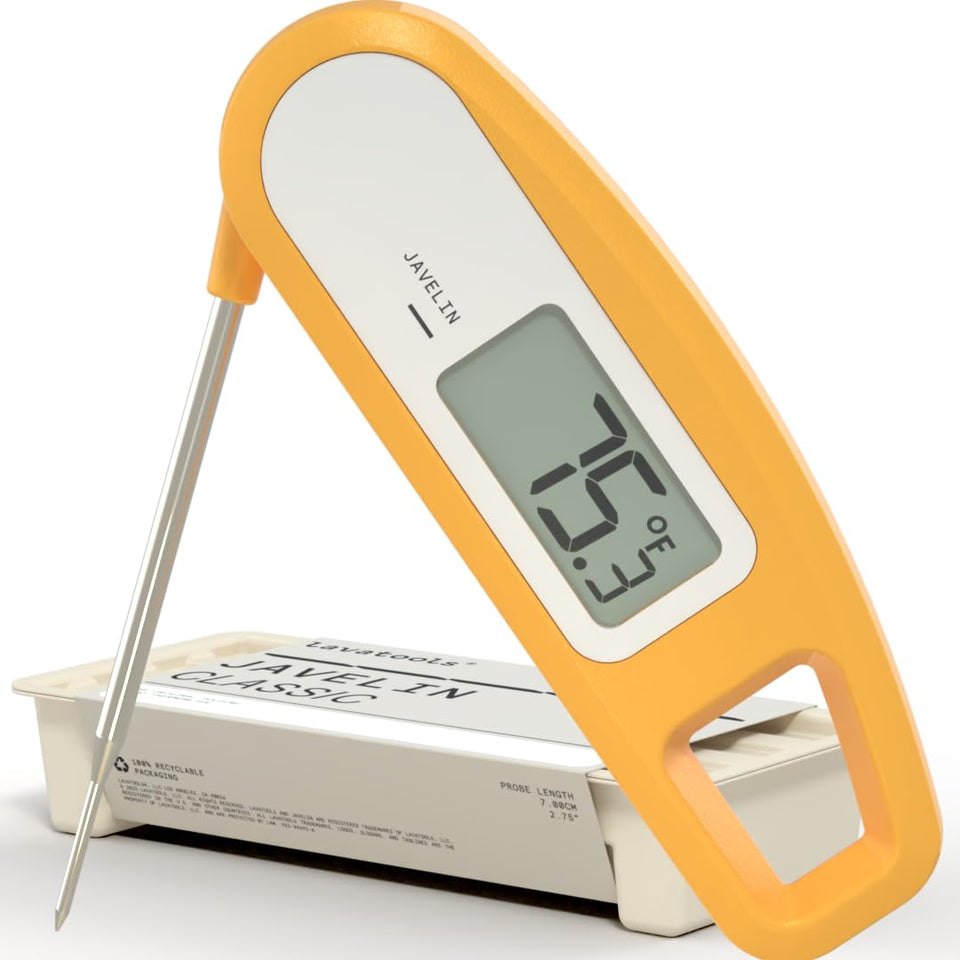 Lavatools Javelin front view showing a compact thermometer design for grilling.