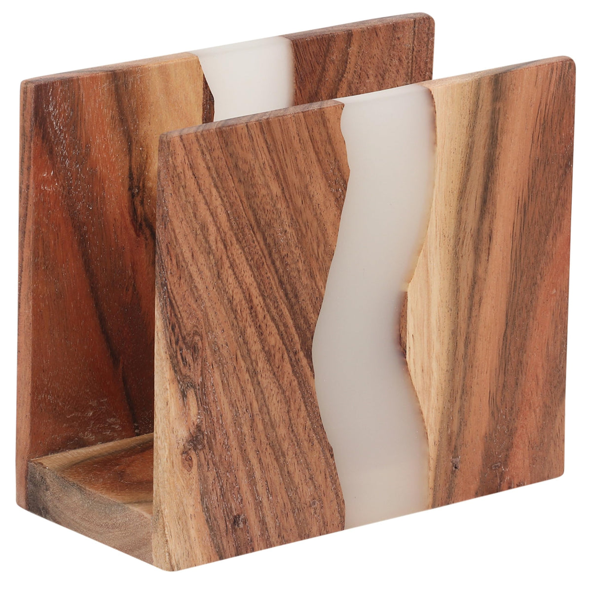 LAVAUK acacia wood and epoxy napkin holder with rustic-modern contrast.
