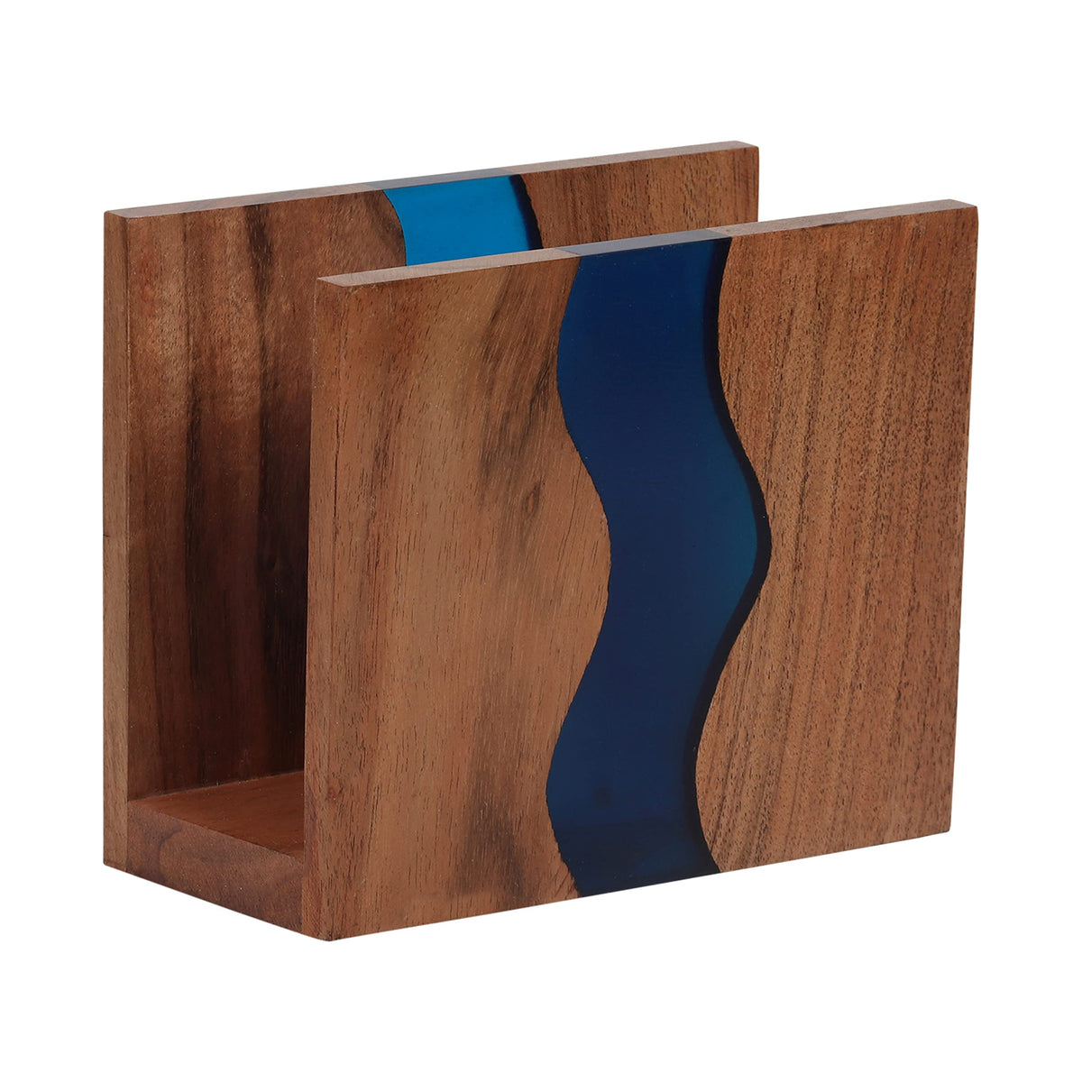 LAVAUK acacia wood napkin holder, front view, keeps napkins neatly accessible.