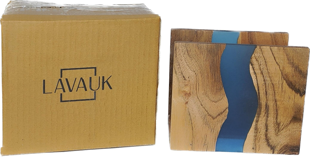 LAVAUK acacia wood napkin holder, side view, adds durable farmhouse charm.