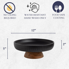 The mango wood bowl on a kitchen counter for easy access