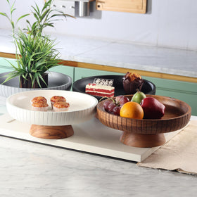 LAVAUK mango wood fruit bowl displayed as a dining table centerpiece
