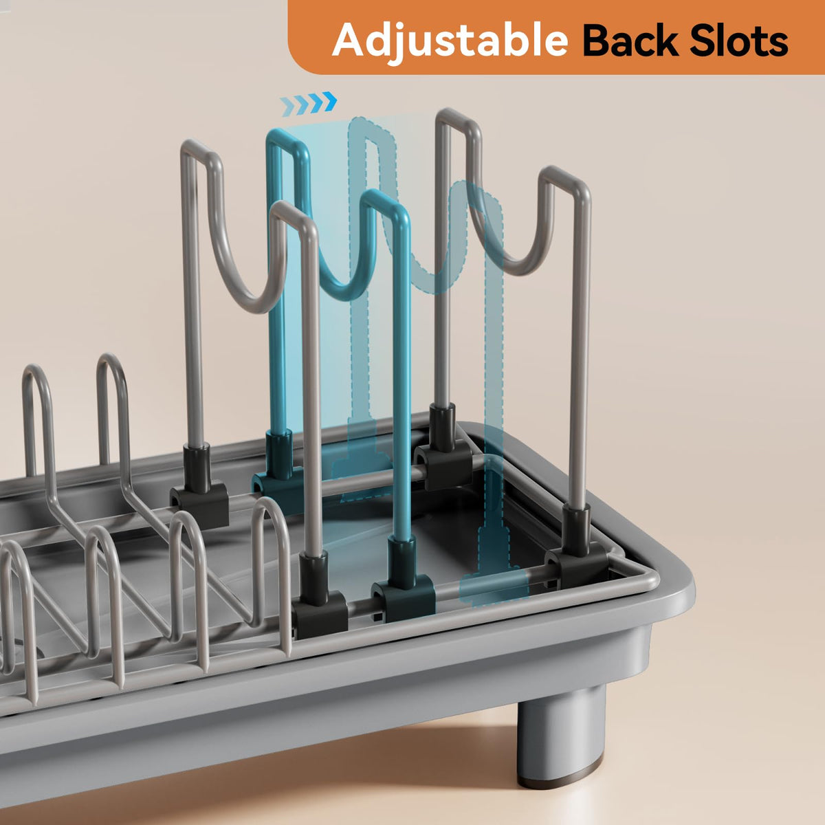 Laveshop compact dish drainer with adjustable back slots for lids and small items