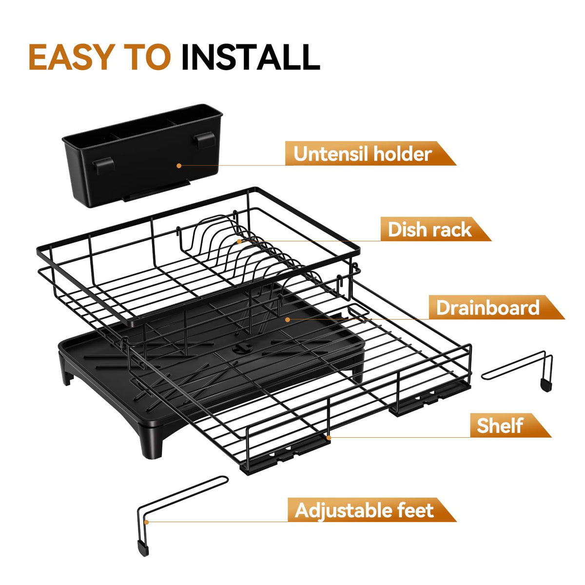 Laveshop Dish Drying Rack includes built-in utensil holder for organized drying