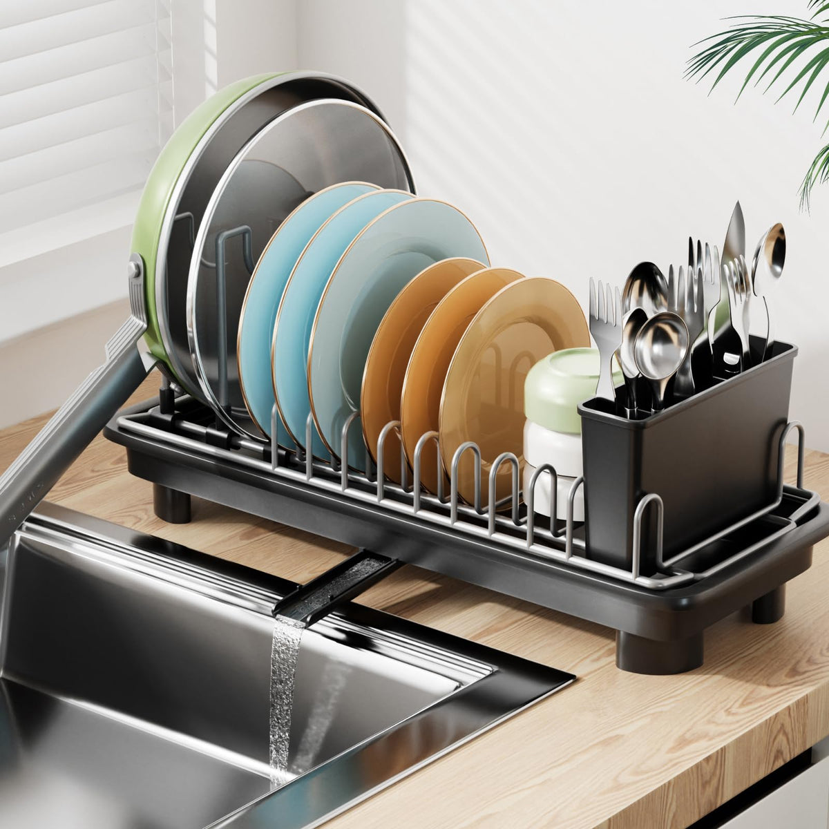 Laveshop small dish drying rack front view highlights space-saving compact kitchen solution.