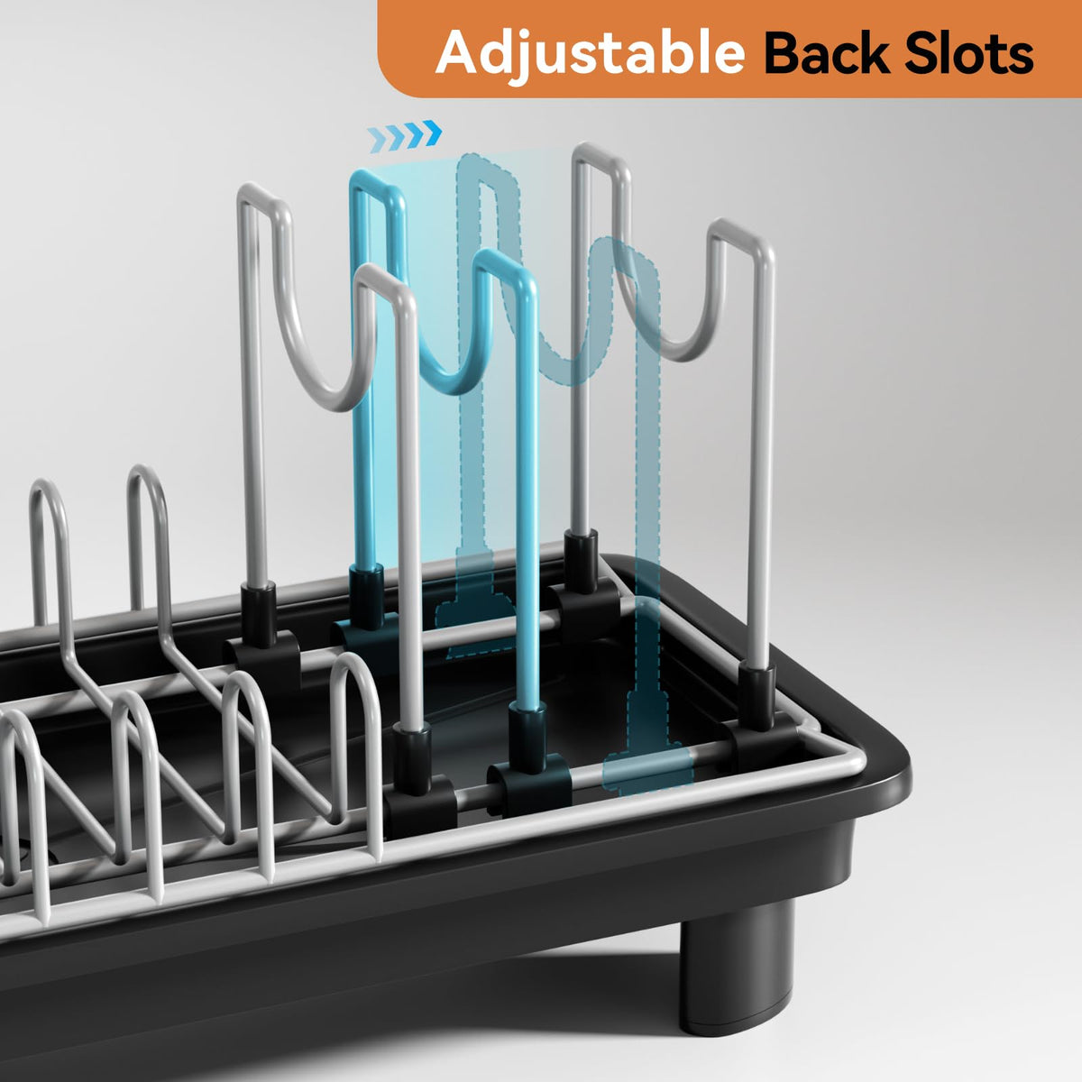 Laveshop rack with adjustable rear dividers helps organize lids and small utensils.