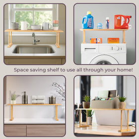 Lavish Home bamboo sink shelf with soap bottle within easy reach